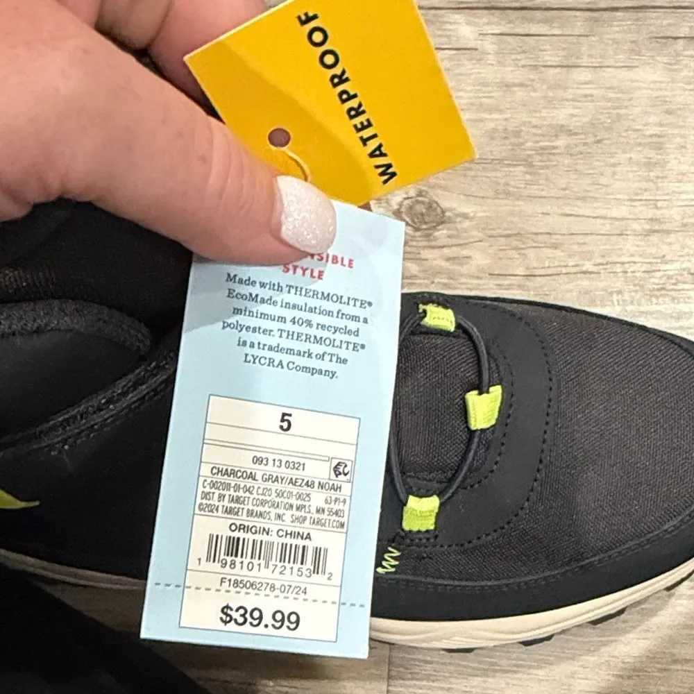 a new day Black Kids Winter Boots with Neon Yellow Accents